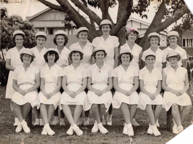 Margaret Slowgrove in NSW State Vigoro team, aged 14, 1952